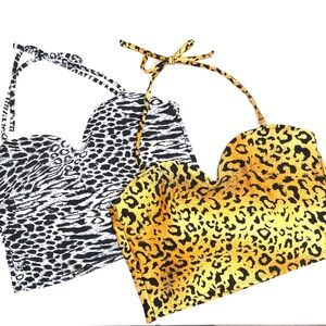 Set of Two Kortni Jeane Animal Print Halter Style Swim Tops